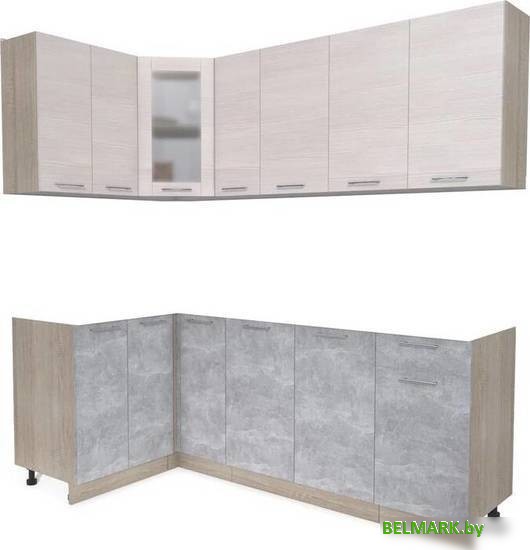 Готовая кухня Интерлиния Мила 12x21 без столешницы (вудлайн кремовый/бетон) - фото