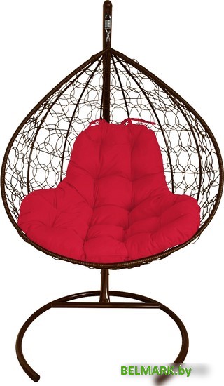 Подвесное кресло M-Group XL 11120206 (коричневый ротанг/красная подушка) - фото