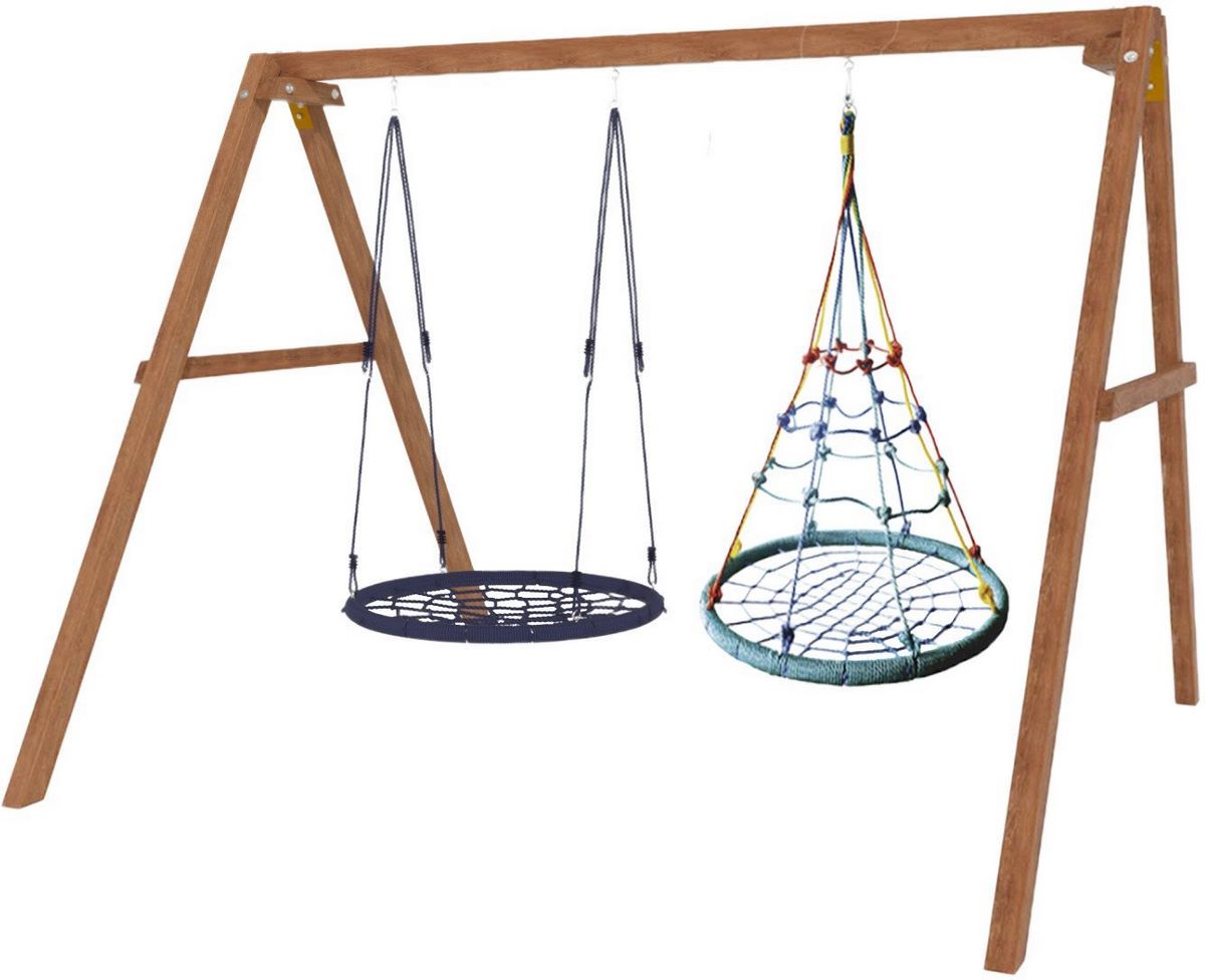 Стационарные качели Капризун Деревянные с гнездом с паутинкой и гнездом 100 Р911-59 - фото