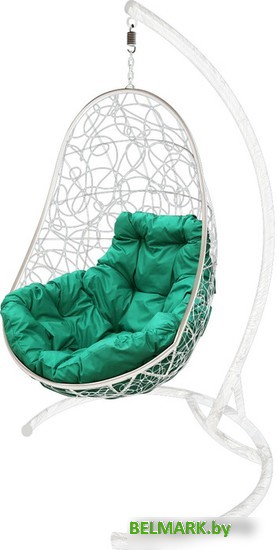 Подвесное кресло M-Group Овал 11140104 (белый ротанг/зеленая подушка) - фото