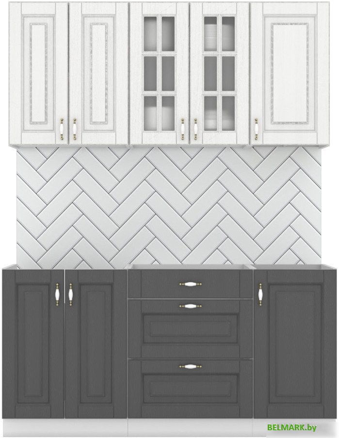 Готовая кухня Интермебель Бостон-3 1.7 без столешницы (акация белая/акация графит) - фото