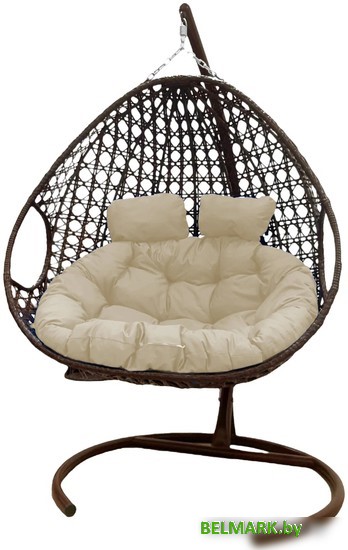 Подвесное кресло M-Group Для двоих Люкс 11510201 (коричневый ротанг/бежевая подушка) - фото
