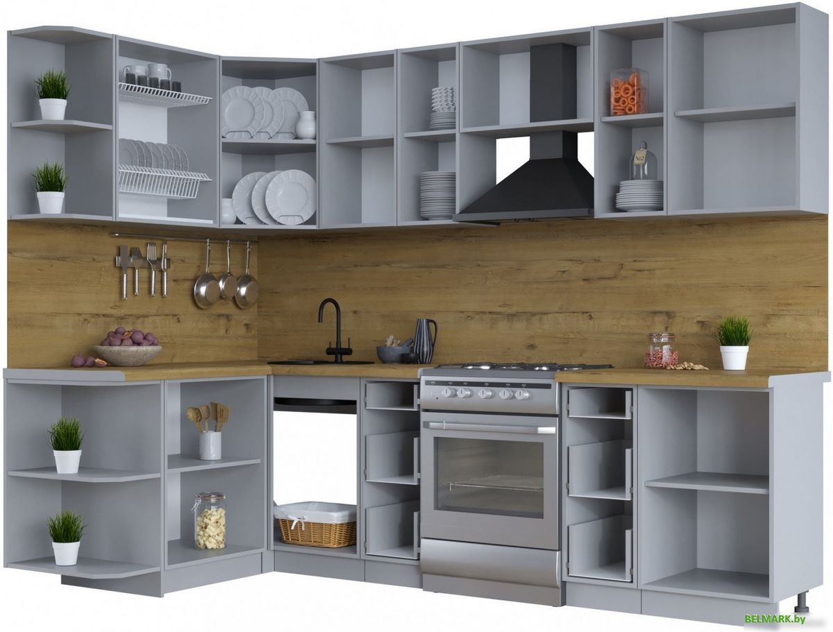 Готовая кухня Интерлиния Тренд 1.5x2.7 левая (луна/луна/бискайская сосна) - фото2