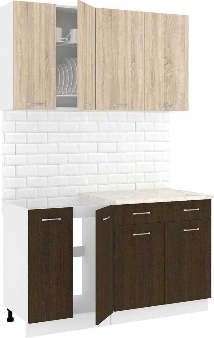 Готовая кухня Кортекс-мебель Корнелия Лира-лайт 1.4м (дуб сонома/венге/королевский опал) - фото