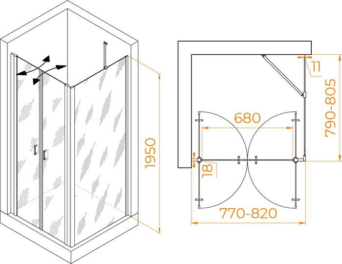 Душевой уголок RGW PA-134B (PA-104B+Z-050-2B+O-204B) 060814488-14 80x80 (черный/прозрачное стекло) - фото2