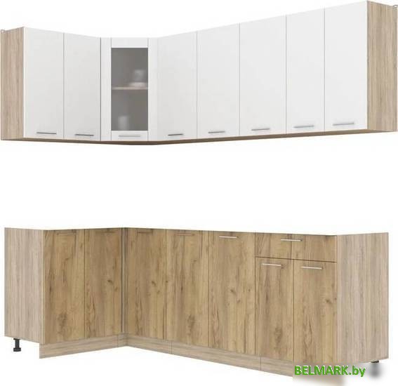 Готовая кухня Интерлиния Мила 12x24 без столешницы (белый платинум/дуб золотой) - фото