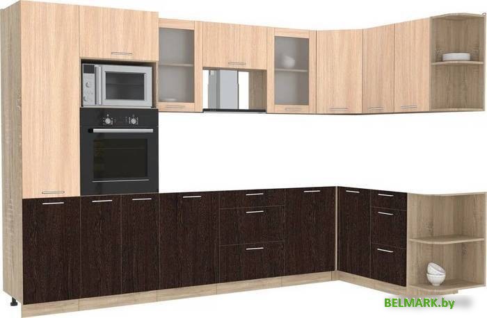 Готовая кухня Интерлиния Мила 1.68x3.2 правая без столешницы (дуб молочный/дуб венге) - фото