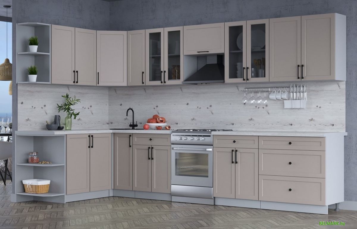 Готовая кухня Интерлиния Тренд 1.7x3.5 левая (луна/луна/бискайская сосна) - фото2