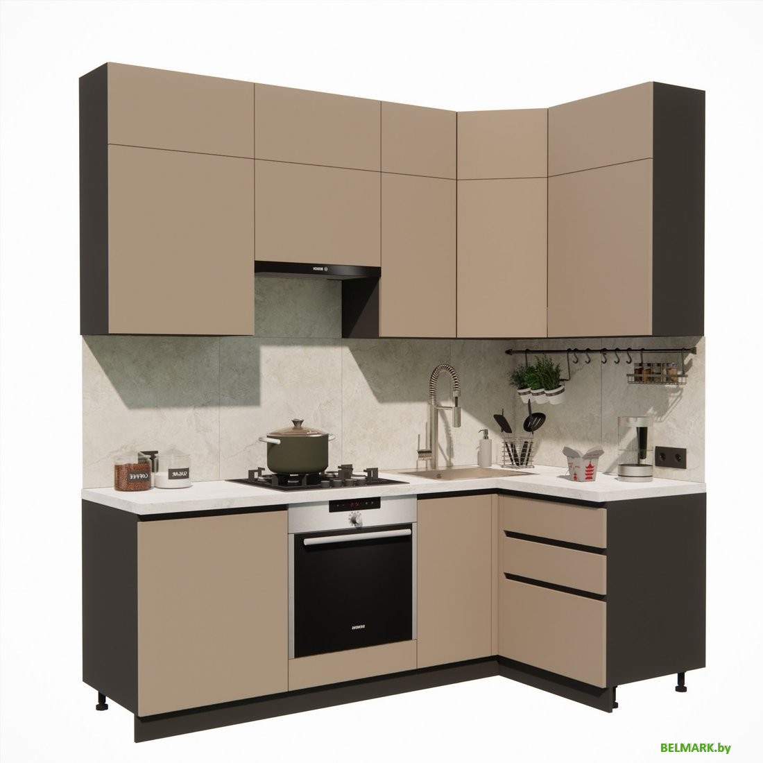 Готовая кухня ВерсоМебель Эко Премиум 1.2x2.2 правая (глиняный серый/ст. мрамор лацио) - фото