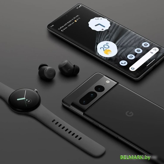 Умные часы Google Pixel Watch (глянцевый серебристый/угольный, спортивный силиконовый ремешок) - фото2