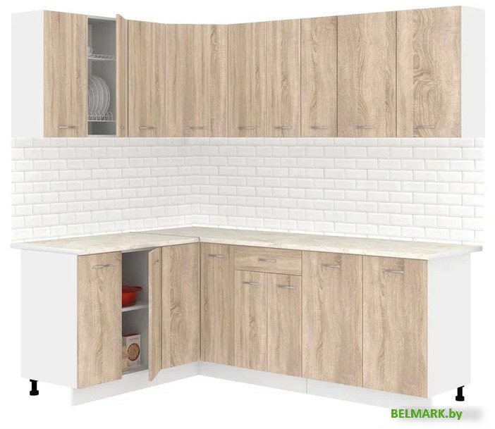 Готовая кухня Кортекс-мебель Корнелия Лира 1.5x2.2 (дуб сонома/королевский опал) - фото