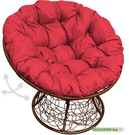 Кресло M-Group Папасан пружинка 12050206 (коричневый ротанг/красная подушка) - фото