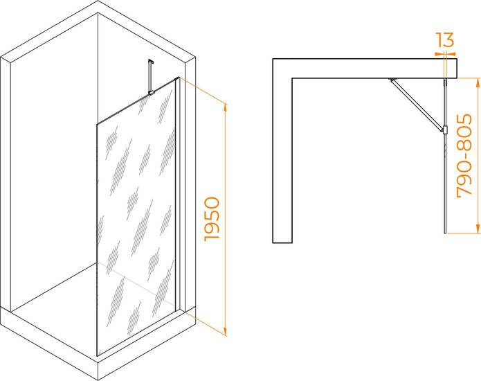Душевая стенка RGW WA-110Gb 351011008-16 80 (золото brush/прозрачное стекло) - фото2