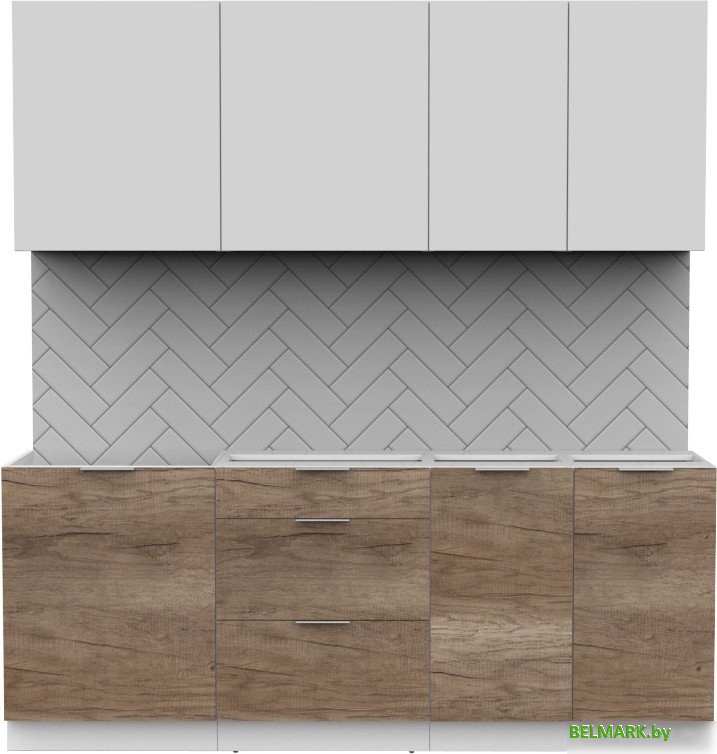 Готовая кухня Интермебель Микс Топ-5 2.0м без столешницы (белый премиум/дуб каньон) - фото