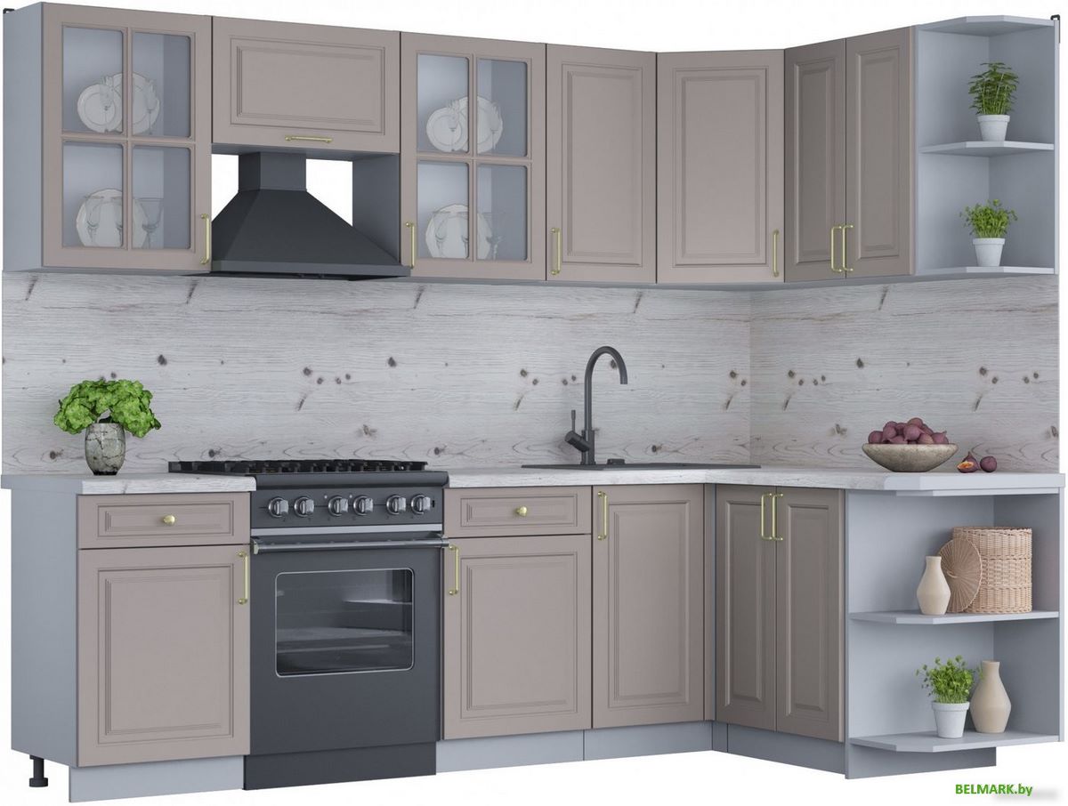 Готовая кухня Интерлиния Мила Шато 1.5x2.6 правая (луна/луна/бискайская сосна) - фото
