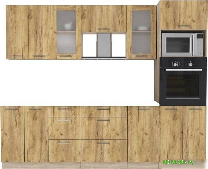 Готовая кухня Интерлиния Мила 2.6 ВТ без столешницы (дуб золотой/дуб золотой) - фото