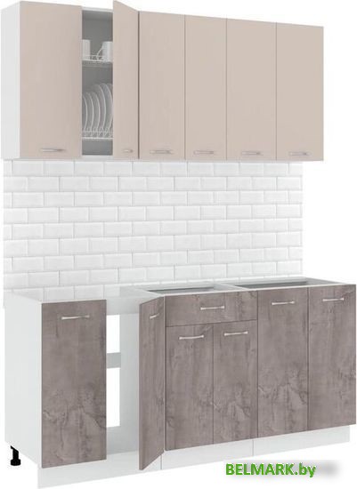 Готовая кухня Кортекс-мебель Корнелия Лира-лайт 1.7м без столешницы (капучино/оникс) - фото