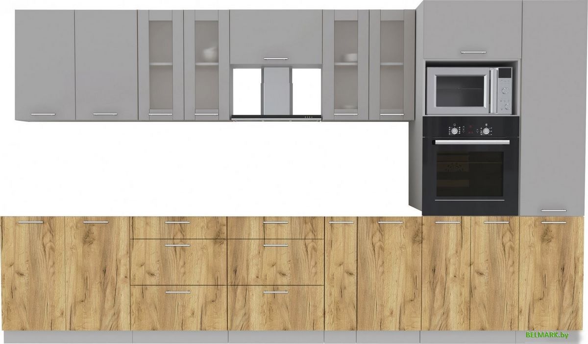 Готовая кухня Интерлиния Мила 3.6 ВТ без столешницы (серебристый/дуб золотой) - фото