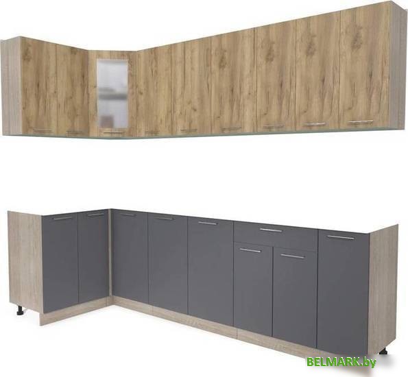 Готовая кухня Интерлиния Мила 12x27 без столешницы (дуб золотой/антрацит) - фото