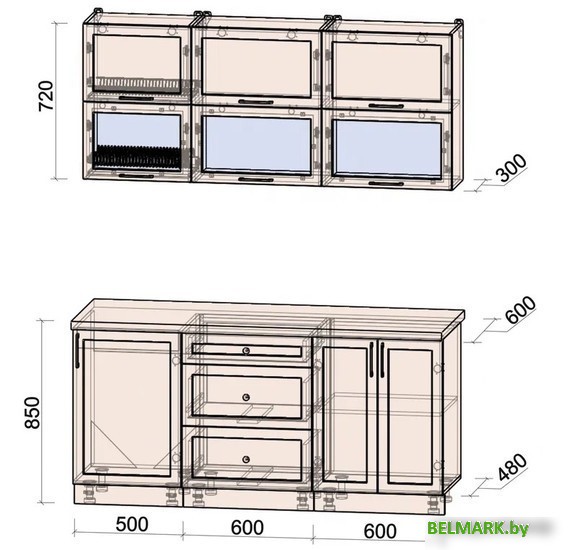 Готовая кухня Интерлиния Тренд 1.7Б (мята/мята/дуб бунратти) - фото2