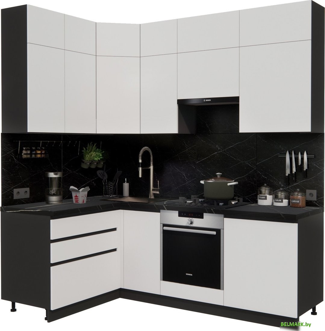 Готовая кухня ВерсоМебель Эко Премиум 1.4x2.2 левая (белый фасадный/ст. тунис) - фото