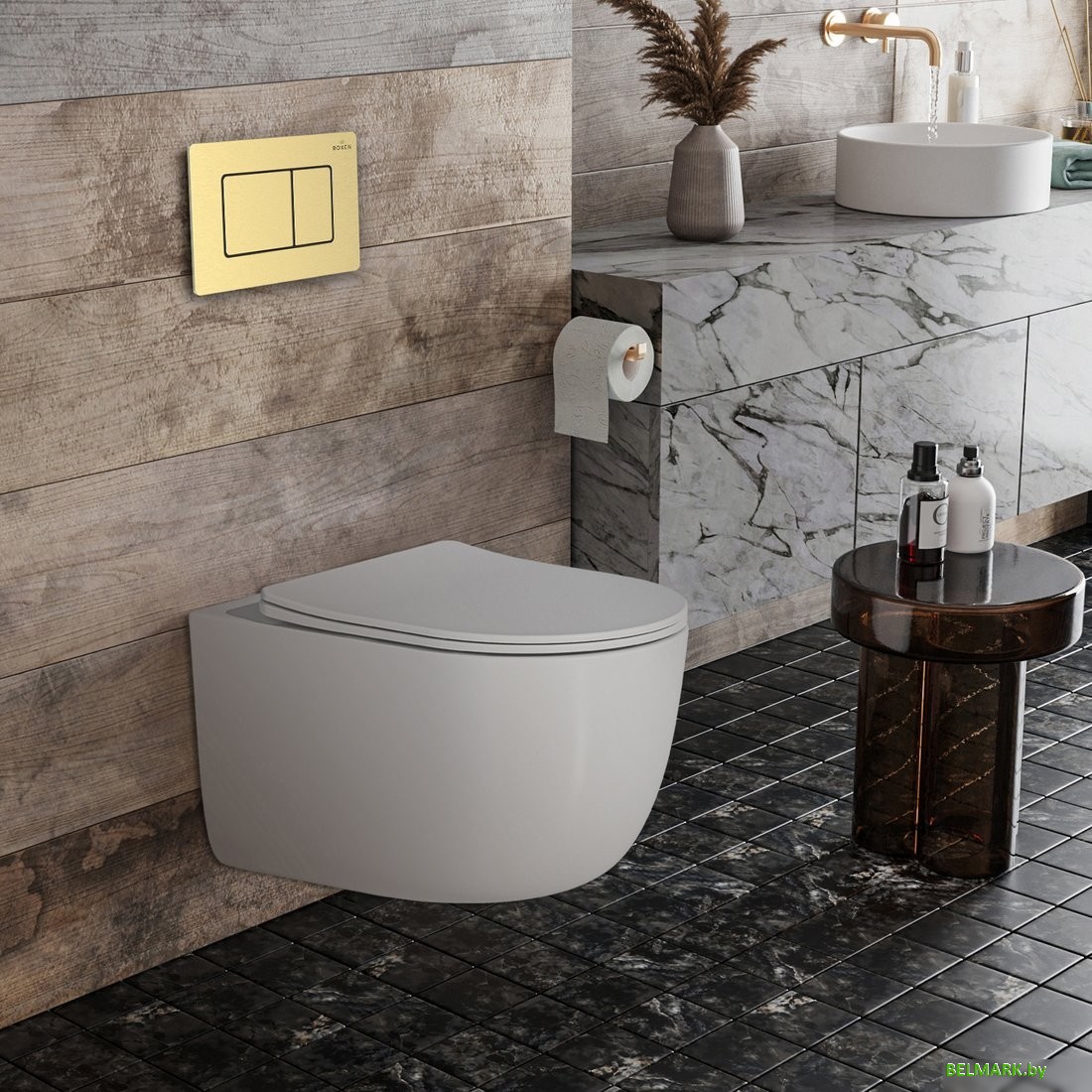 Унитаз подвесной Roxen Vortex в комплекте с инсталляцией StounFix Dual Fresh 6 в 1 968483 (кнопка: брашированное золото) - фото2