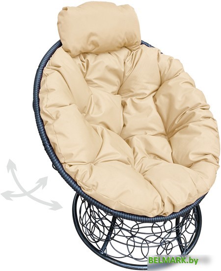 Кресло M-Group Папасан пружинка мини 12090401 (черный ротанг/бежевая подушка) - фото