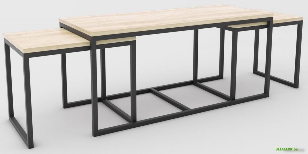 Журнальный столик Hype Mebel Трио 40x100-200 (черный/древесина белая) - фото