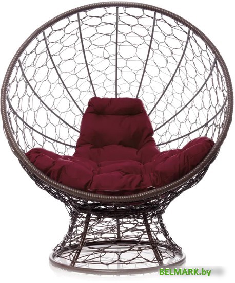 Кресло M-Group Кокос на подставке 11590202 (коричневый ротанг/бордовая подушка) - фото2