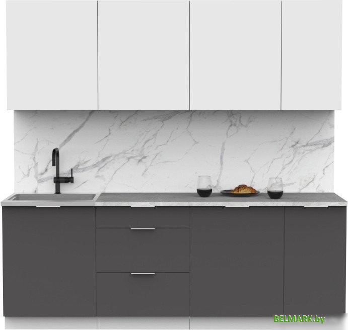 Готовая кухня Интермебель Микс Топ-7 2.2м (белый премиум/графит серый/венато) - фото