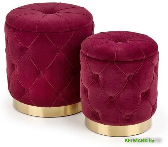 Пуфик Halmar Комплект POLLY 2 шт бордовый/золотой - фото