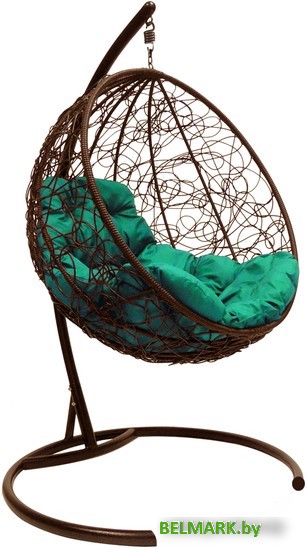 Подвесное кресло M-Group Круг 11050204 (коричневый ротанг/зеленая подушка) - фото