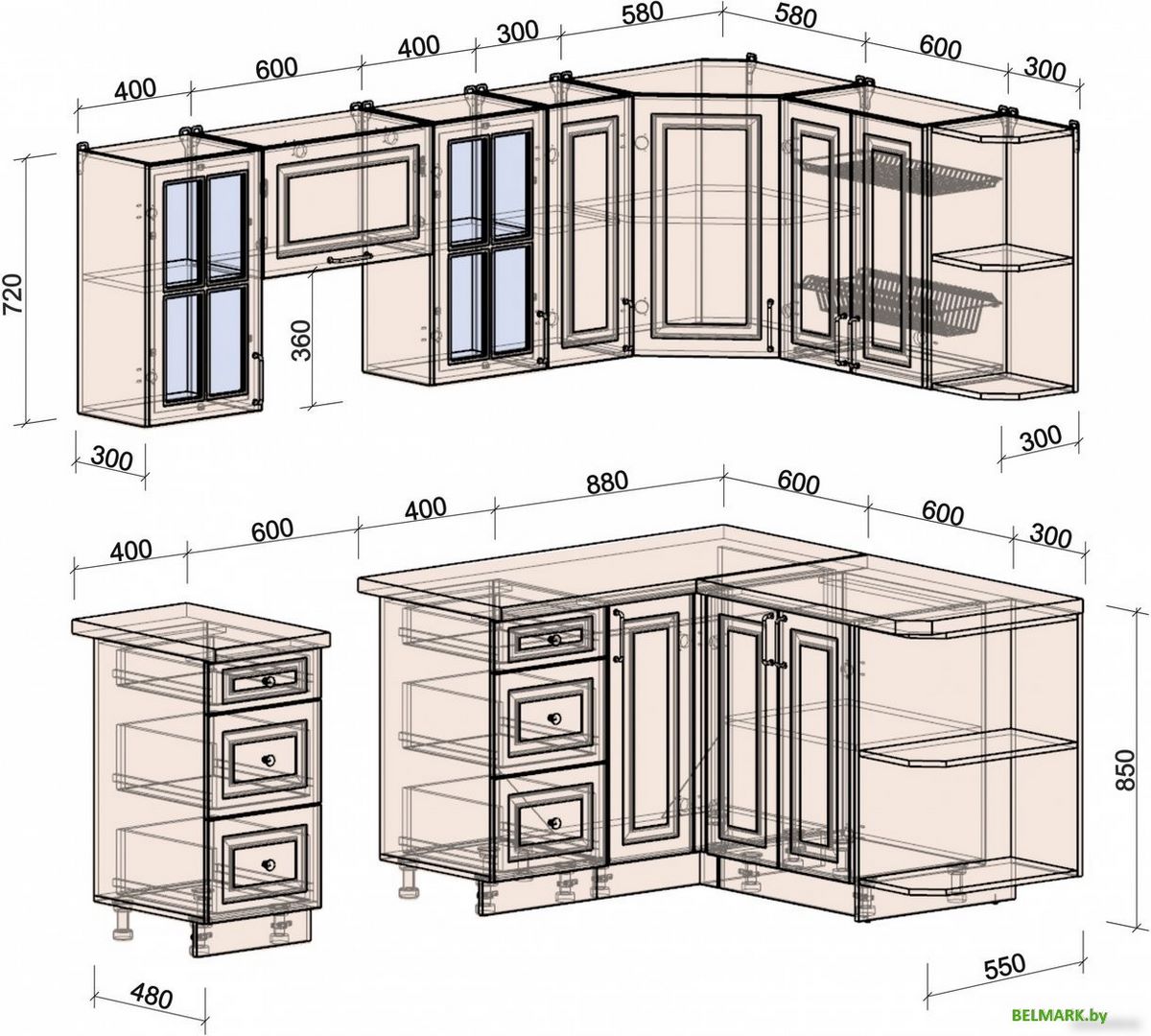 Готовая кухня Интерлиния Мила Шато 1.5x2.3 правая (океан/океан/дуб бунратти) - фото2