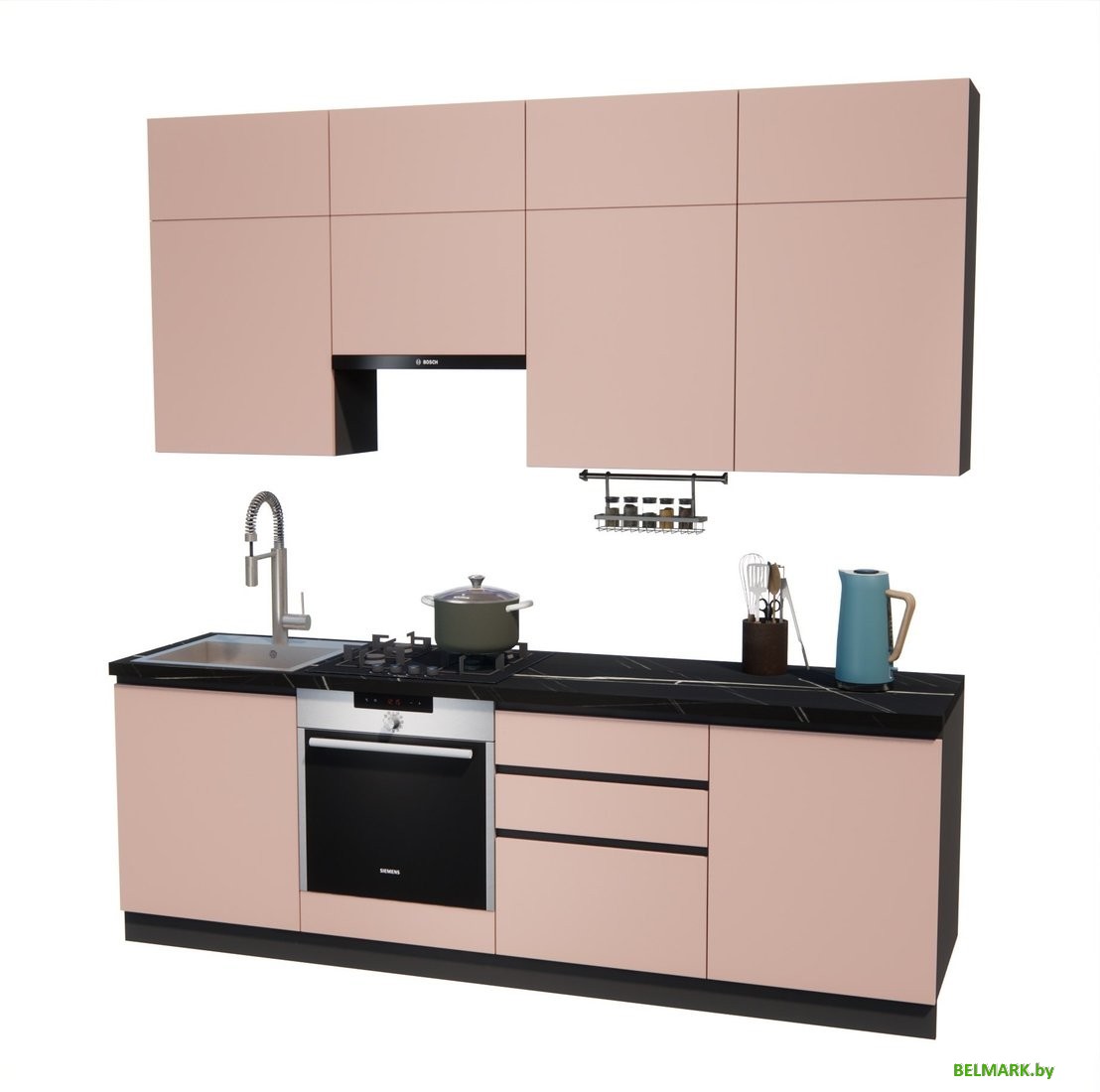 Готовая кухня ВерсоМебель Эко Премиум 2.4 (пудровый/ст. тунис) - фото