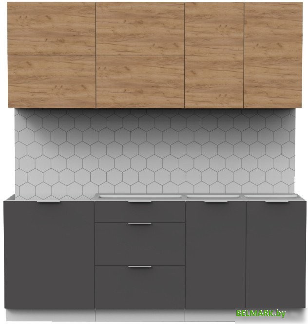 Готовая кухня Интермебель Микс Топ-35 2.0м без столешницы (дуб крафт золотой/графит серый) - фото