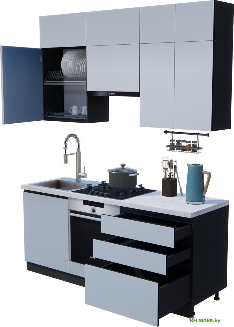 Готовая кухня ВерсоМебель Эко Премиум 1.9 (сумеречный голубой/ст. мрамор лацио) - фото2