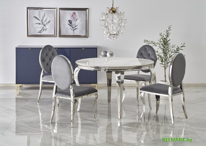 Кухонный стол Halmar Reginald 120/76 (белый мрамор/серебряный) - фото