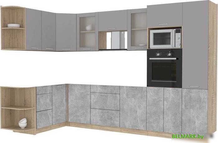 Готовая кухня Интерлиния Мила 1.68x3.2 левая без столешницы (серебристый/бетон) - фото