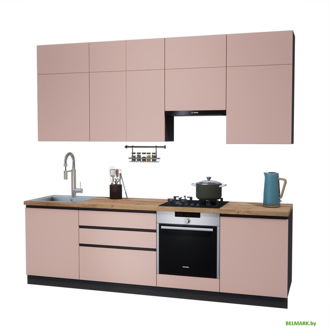 Готовая кухня ВерсоМебель Эко Премиум 2.6 (пудровый/ст. дуб вотан) - фото