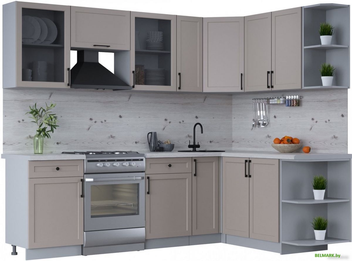 Готовая кухня Интерлиния Тренд 1.7x2.5 правая (луна/луна/бискайская сосна) - фото