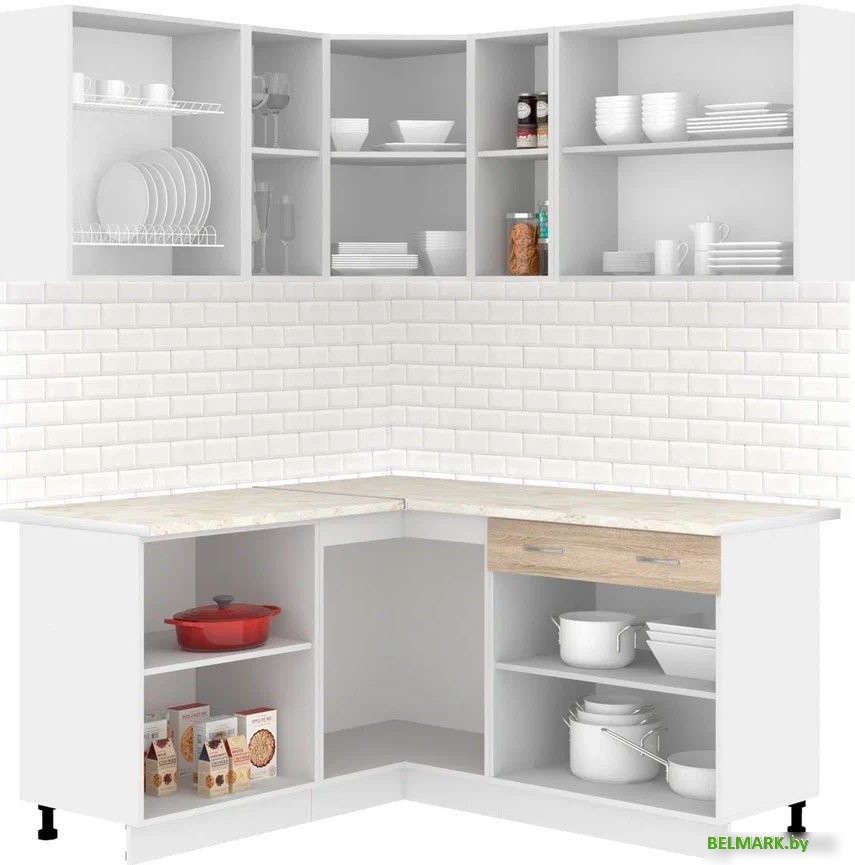 Готовая кухня Кортекс-мебель Корнелия Лира 1.5x1.7 (дуб сонома/королевский опал) - фото2