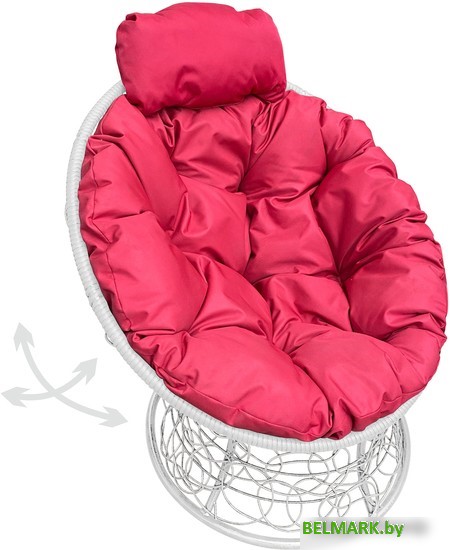 Кресло M-Group Папасан пружинка мини 12090106 (белый ротанг/красная подушка) - фото