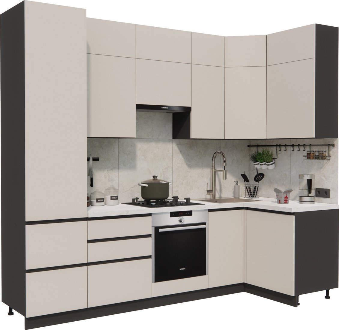 Готовая кухня ВерсоМебель Эко Премиум 1.2x2.7 правая (кашемир/ст. мрамор лацио) - фото