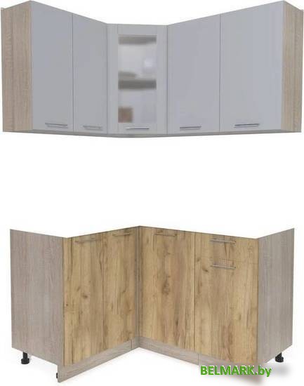 Готовая кухня Интерлиния Мила 12x14 без столешницы (серебристый/дуб золотой) - фото