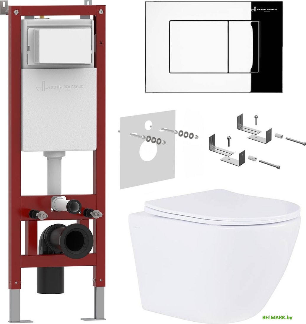Унитаз подвесной Roxen Antares в комплекте с инсталляцией Asten Readle Zentralmodul AR0601-185CH с кнопкой (хром глянец) - фото