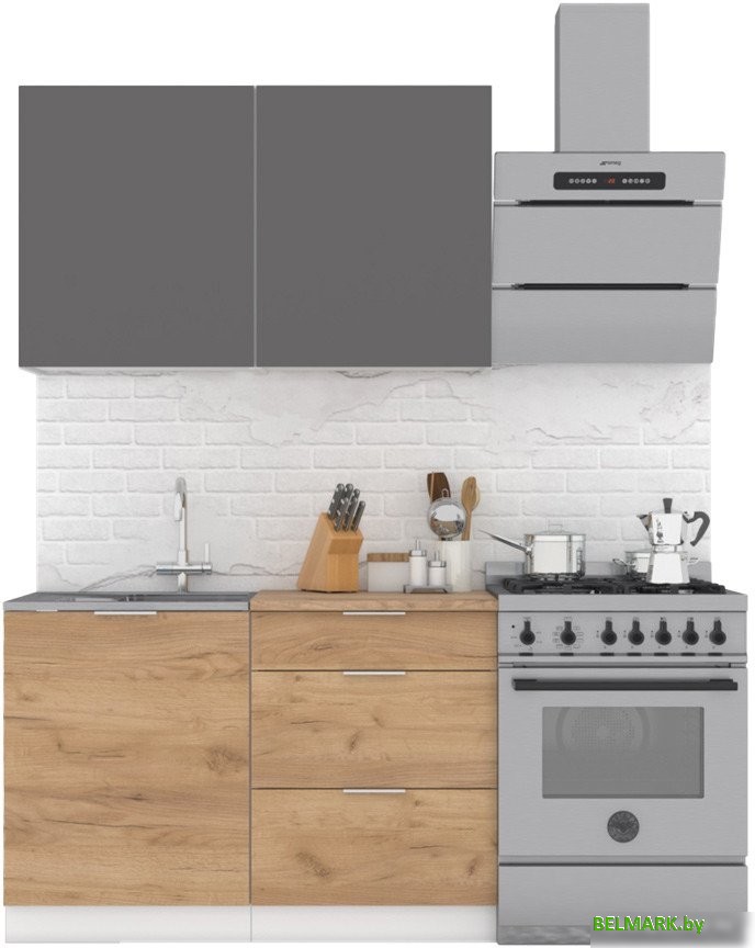 Готовая кухня Интермебель Микс Топ-1 1.2м (графит серый/дуб крафт золотой/мрамор лацио белый) - фото