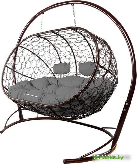 Подвесной диван M-Group Лежебока 11180209 (с коричневым ротангом/серая подушка) - фото