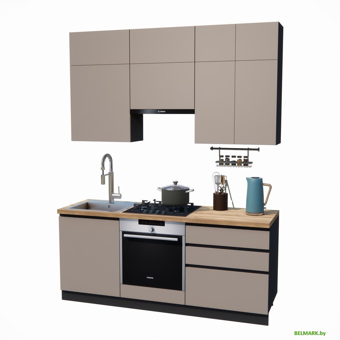 Готовая кухня ВерсоМебель Эко Премиум 2.0 (глиняный серый/ст. дуб вотан) - фото