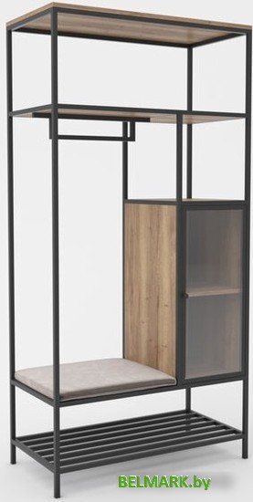 Стеллаж Hype Mebel Босс 120x200 (черный/дуб галифакс натуральный/велюр серый) - фото