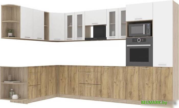 Готовая кухня Интерлиния Мила 1.88x3.4 левая без столешницы (белый платинум/дуб золотой) - фото